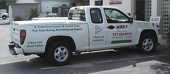 General service truck used for recover, cushion replacement and delivery of Billiard and billiard accessories